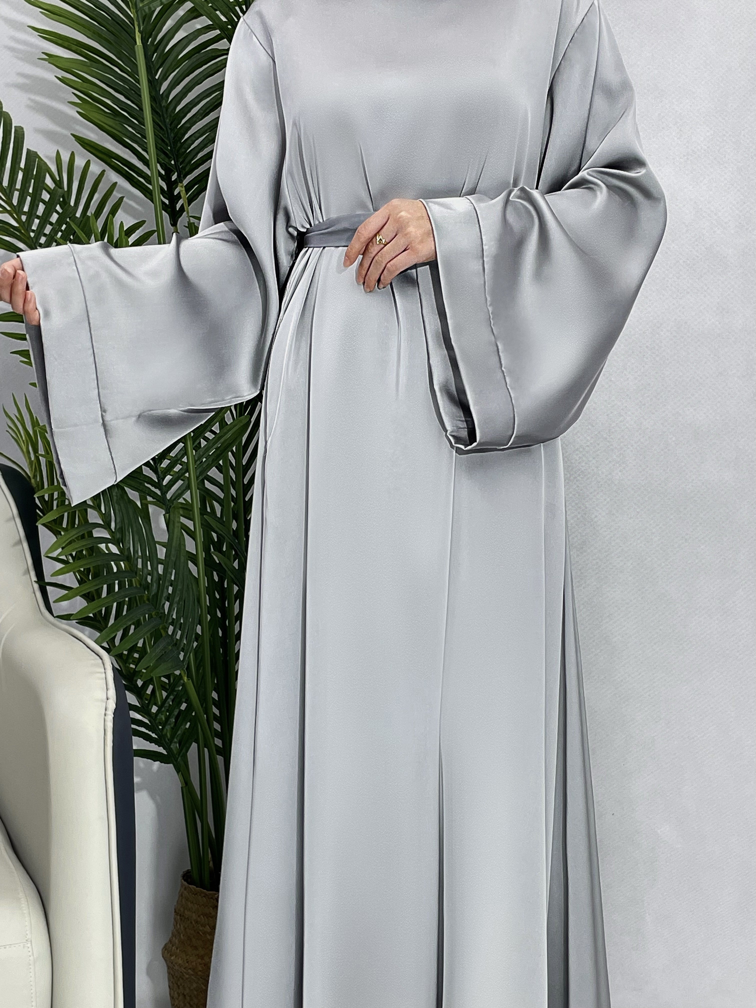 Solid Maxi Kaftan Abaya, Modest Crew Neck Long Sleeve ./MH