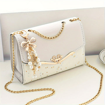 Fashion Polka Dot Beige PU Shoulder Bag .