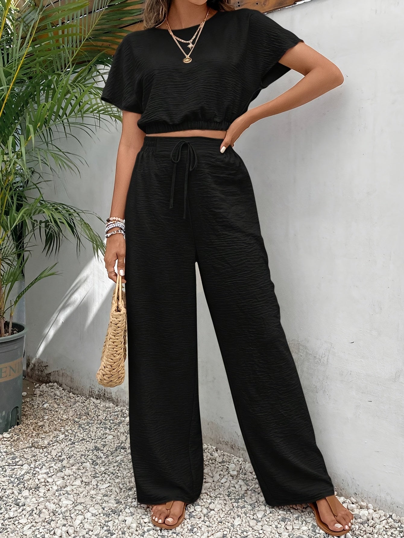 Solid Color Summer & Spring Casual Two-piece Set,