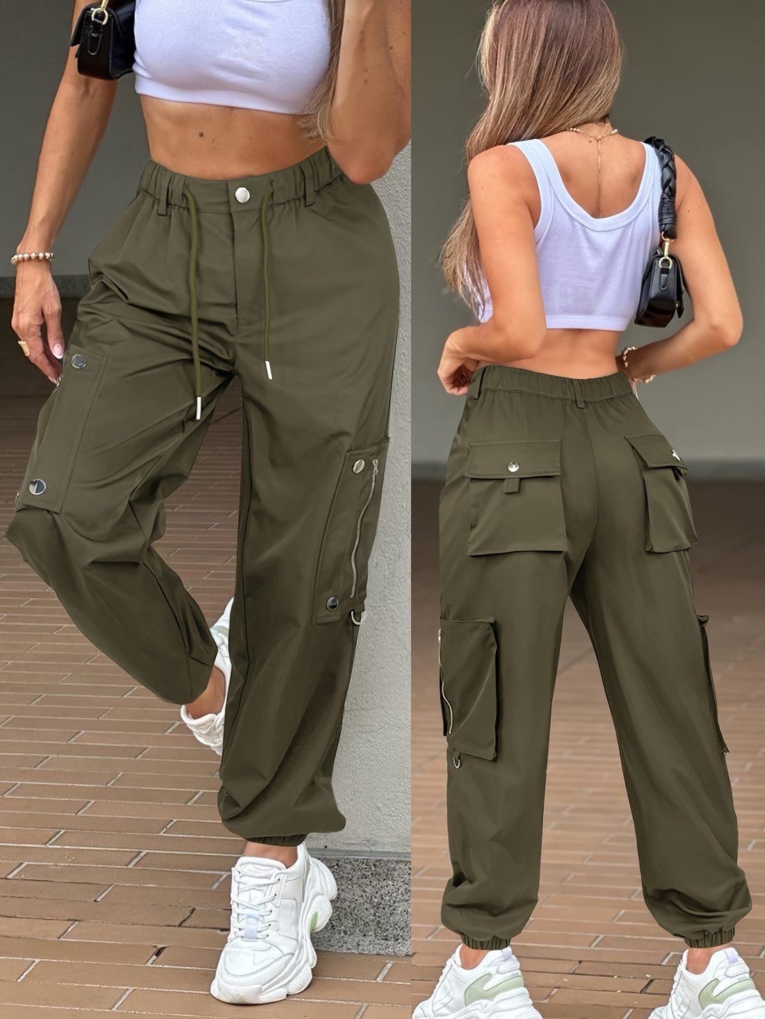 SwaKAKI Women's High-Waist Cargo Tapered Pants we Gre, /MH