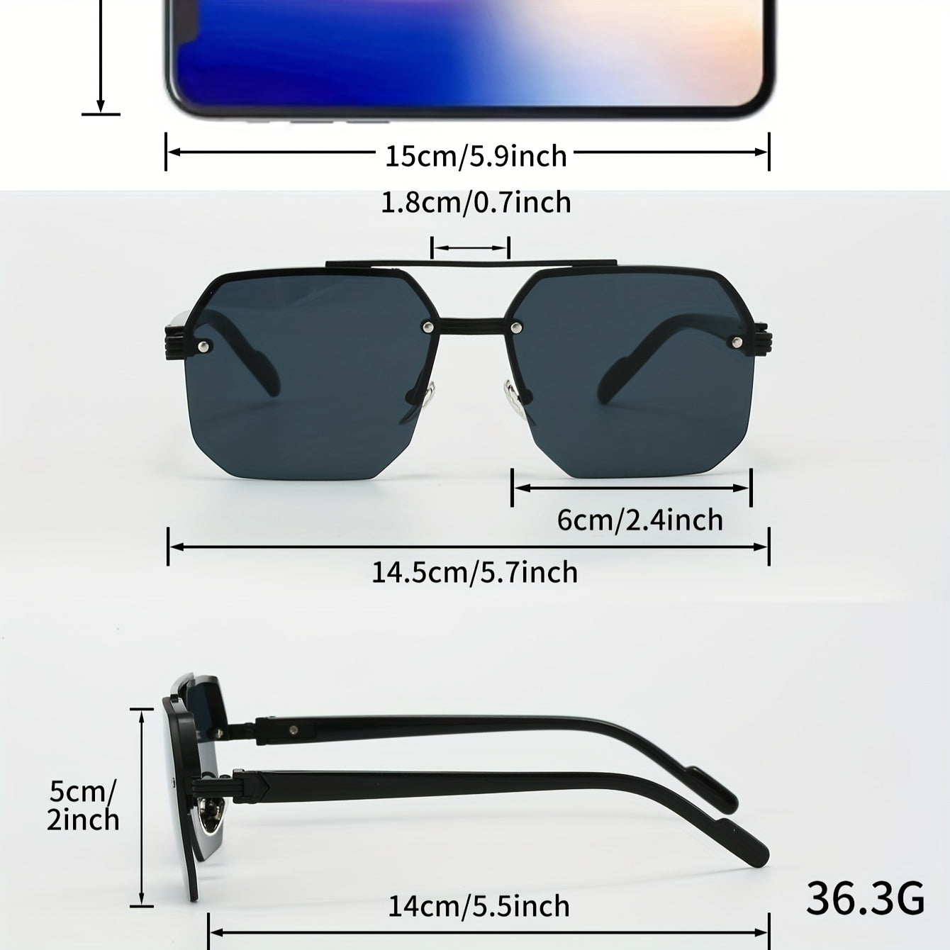Unisex Semi-Rimless Glasses, Large Frame With Double Beam.
