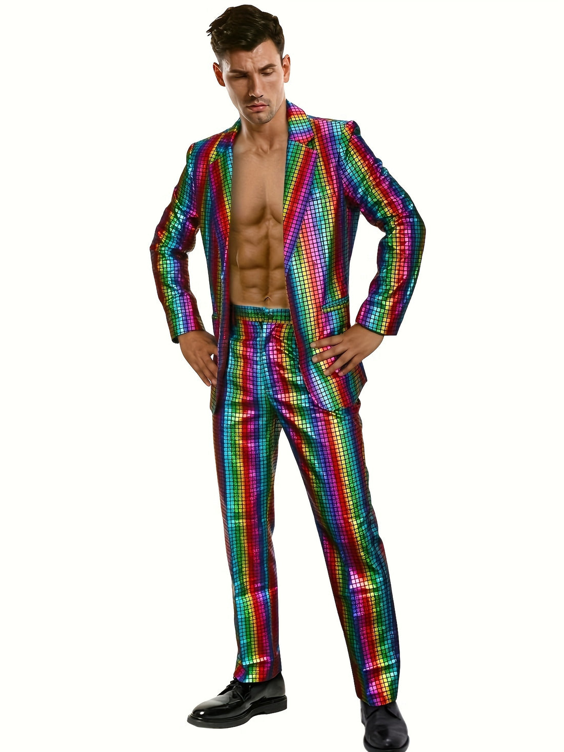 Chic Plaid Pattern Shiny Blazer, Men's Casual Two Button.