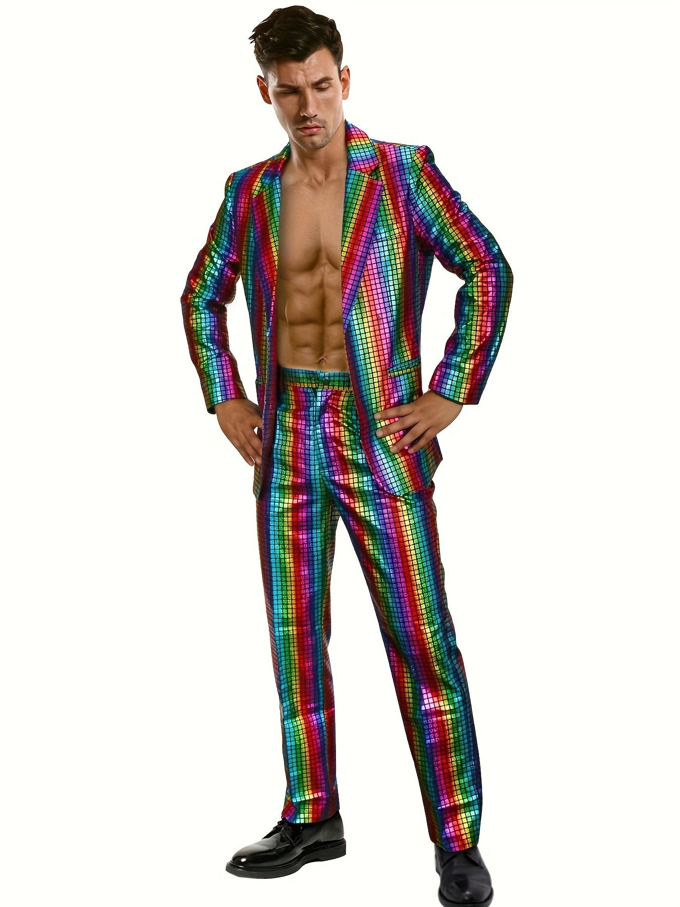 Chic Plaid Pattern Shiny Blazer, Men's Casual Two Button.