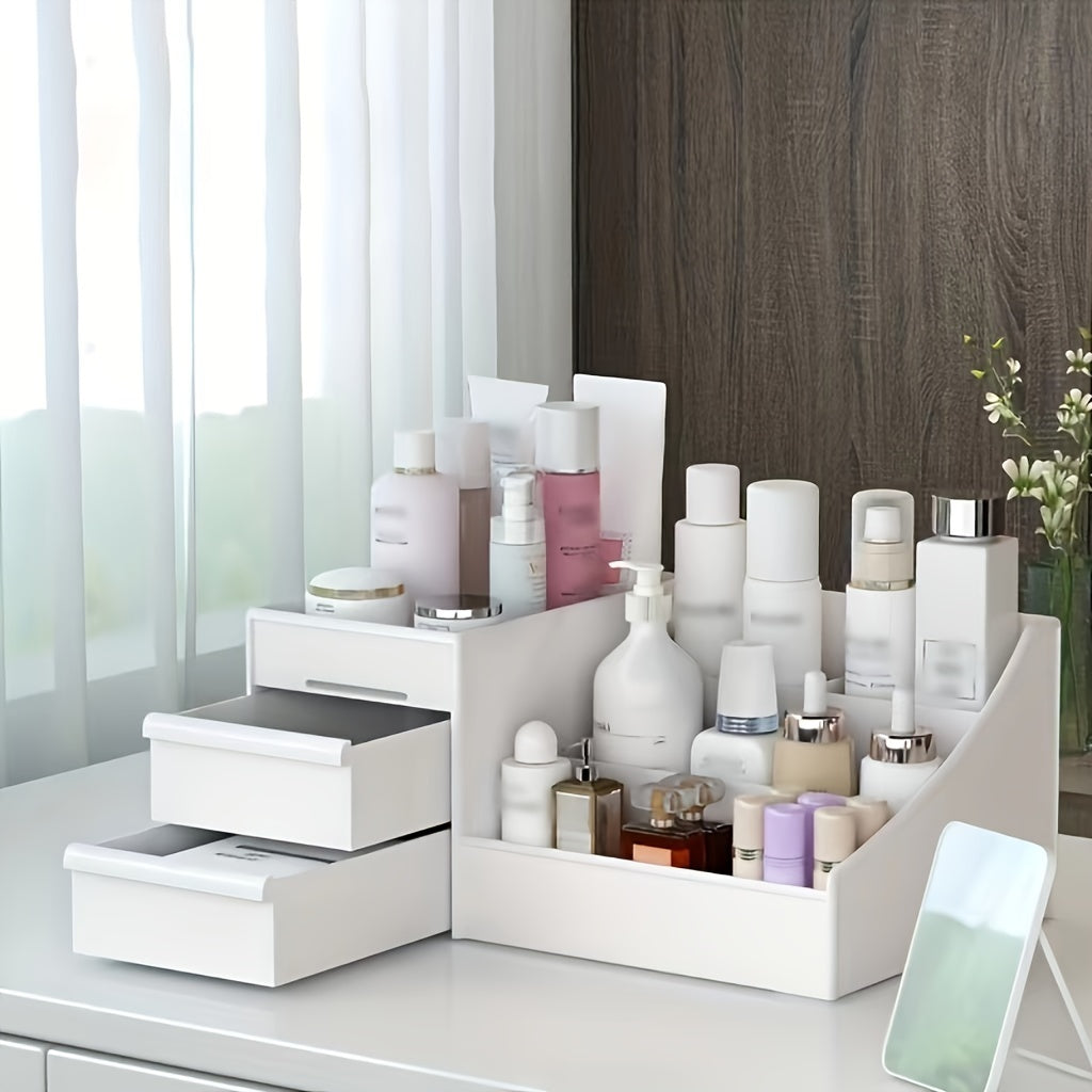 1pc Makeup Organizer With Drawers, Countertop Cosmetic Storage Box, Makeup Organizer Storage Box, Cute Bedroom Bathroom Organizer Drawers Countertop For Women And  ladies