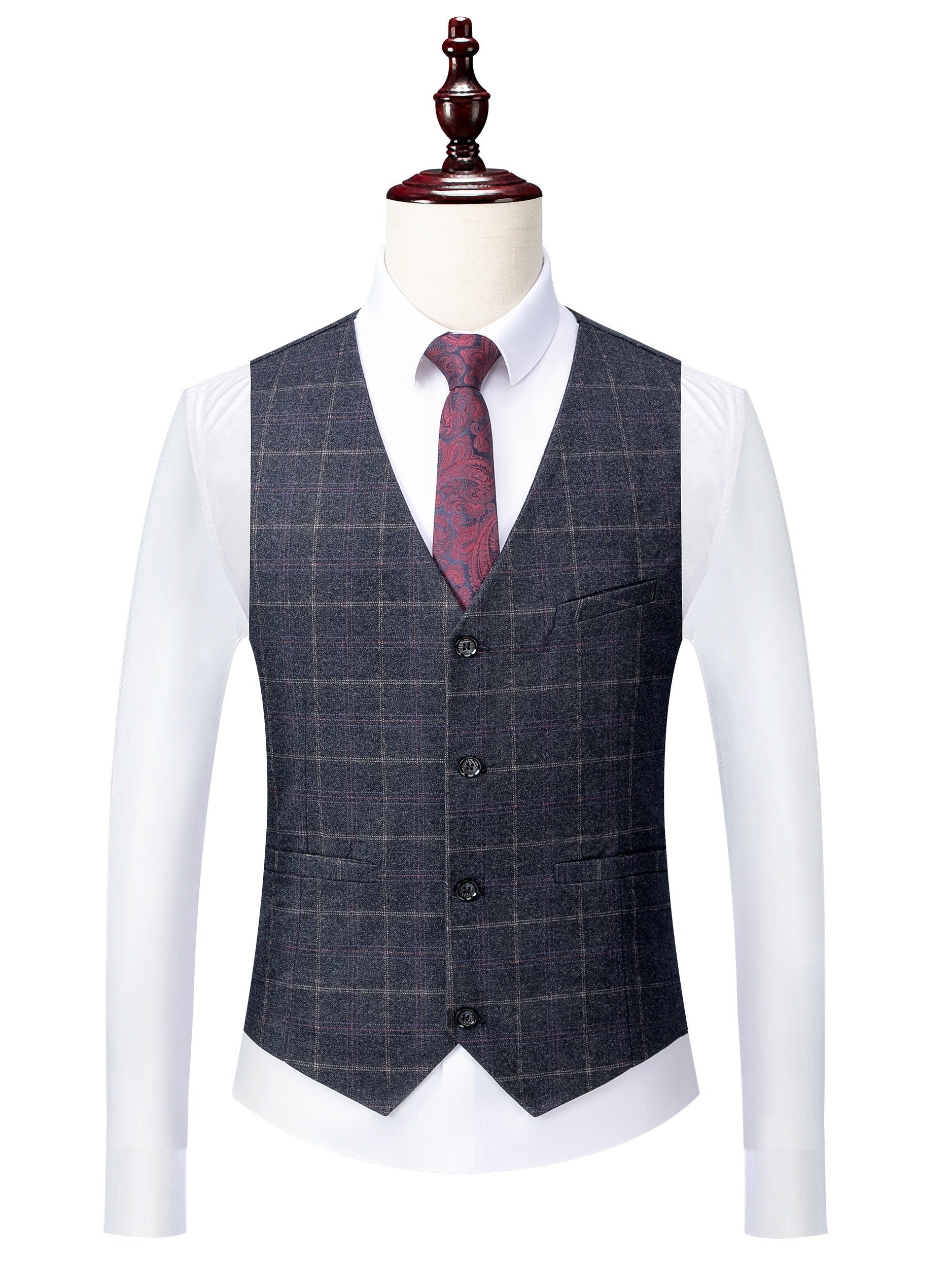 3pcs Men's Plaid Pattern Dress Suit Set, Notch Lapel Collar Blazer.