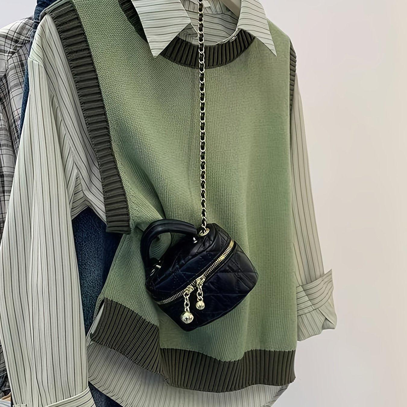 Elegant Green Knit Sweater Vest for Women .