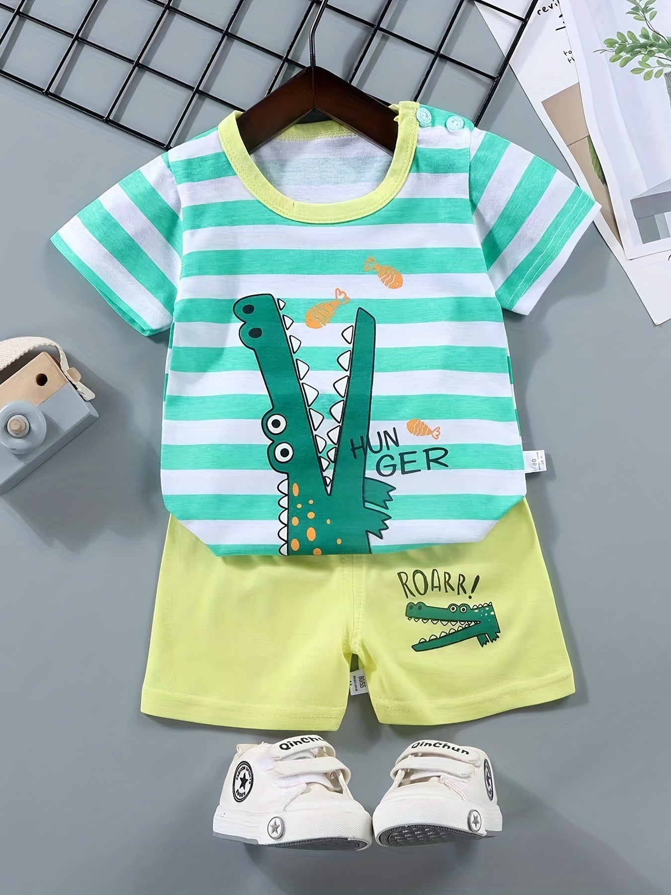2pcs Boys Casual Cotton Color Block Crocodile Print .