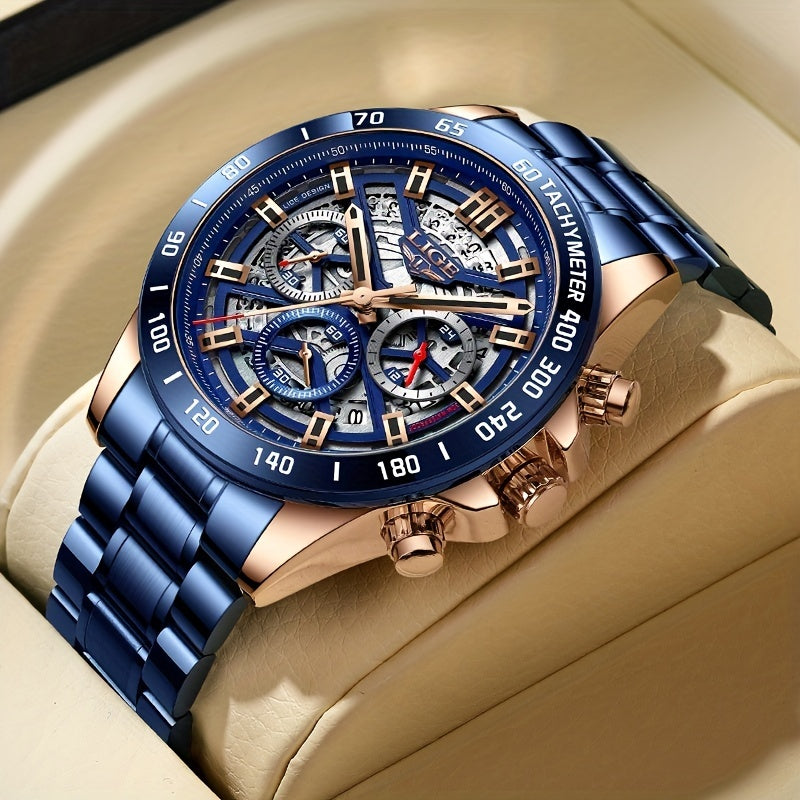 Luxe Timepiece Master - Top-Brand Luxury Quartz Chronograph Watch for Men with Hollowed-Out Design, Business Fashion Sports Style, Ideal Gift Choice for Him