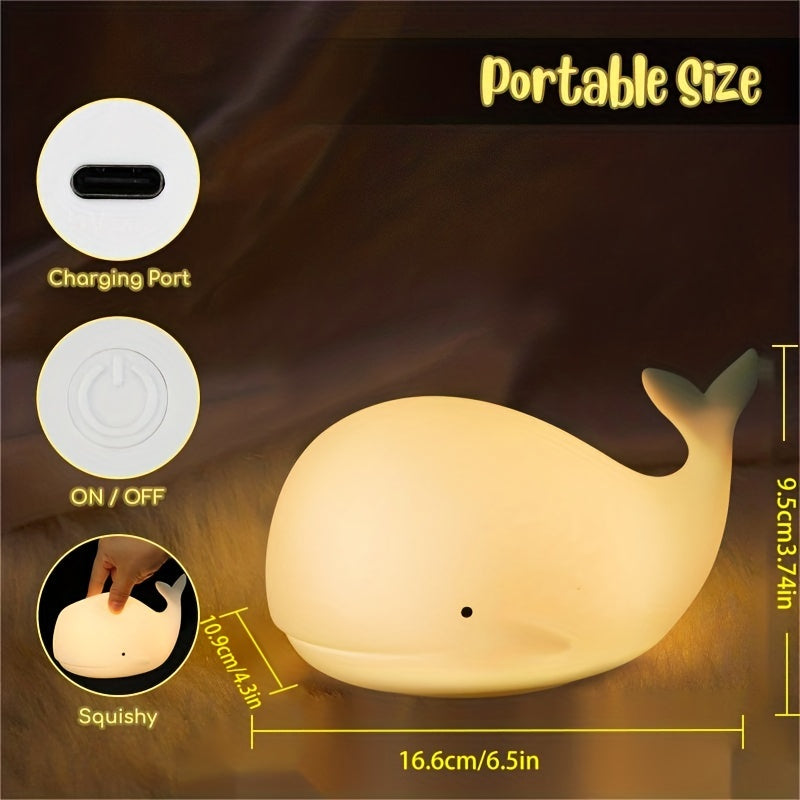 7 Colors Whale Kawaii Night Light - Rechargeable, Color-Changing, Silicone, Christmas and Halloween Gift Lamp with Soft Glowing Effect