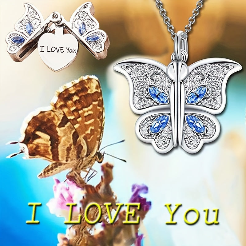 1Pcs Fashion Classic Openable Butterfly Love Lady Pendant Necklace Engraved I Love You Romantic Proposal Valentine's Day Gift Jewelry