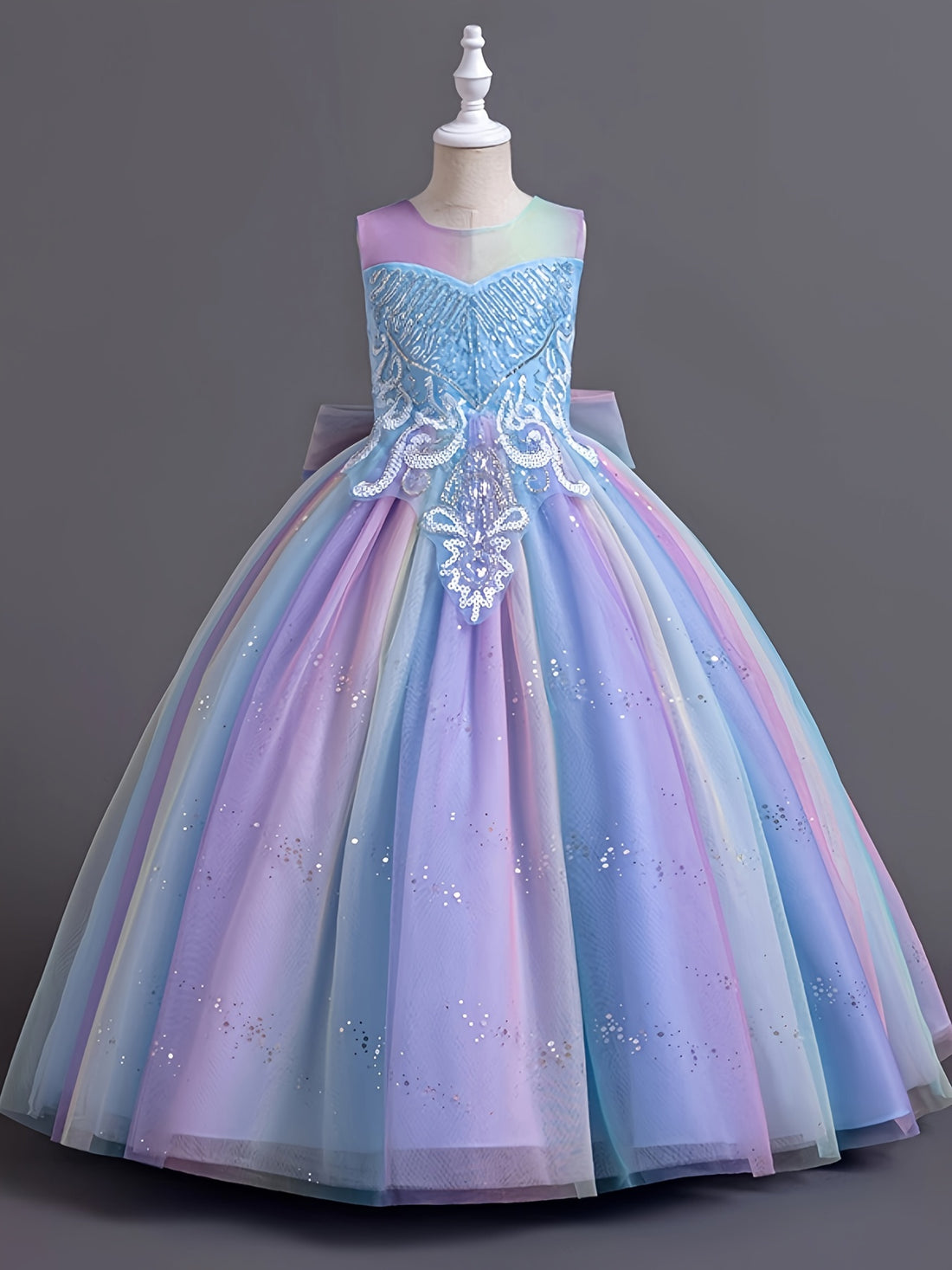 Girls' Rainbow Princess Dress with Lace and Tulle,