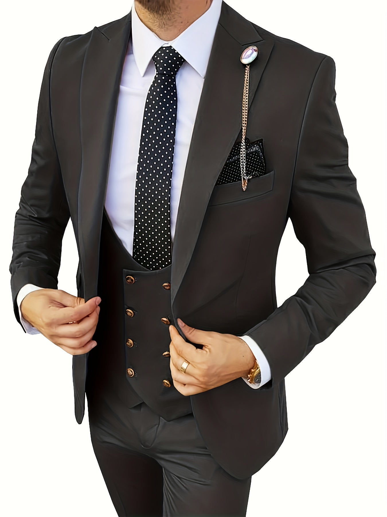 3-Piece Men's Classic Solid Dress Suit Set, Elegant Blazer Jacket.