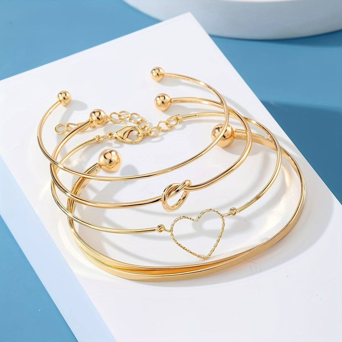 Ladies Vintage Cute Knotted Heart Bracelet Elegant Hand Decoration Jewelry Gift 4pcs/Set
