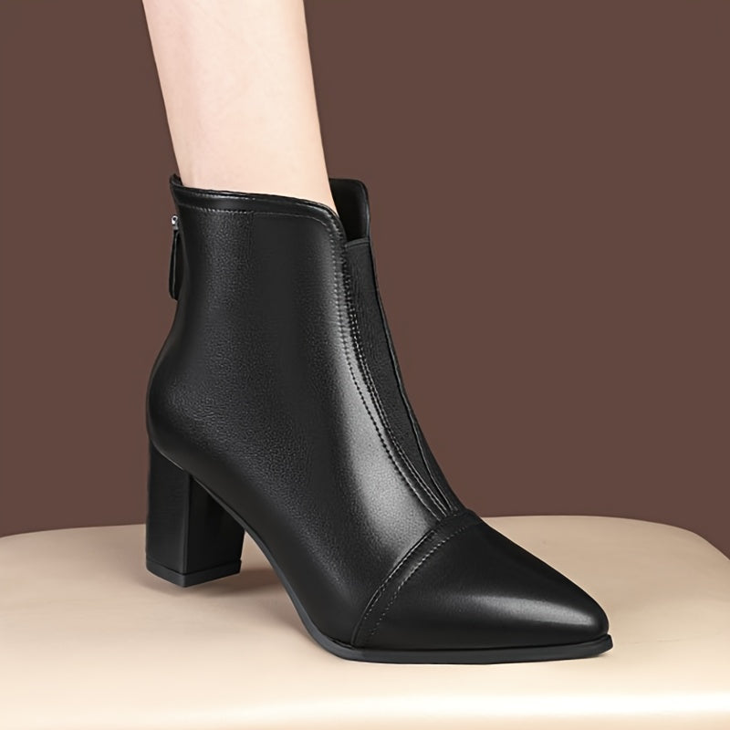 1pr Elegant Solid Color Mid Heel Ankle Boots for Women -/MH