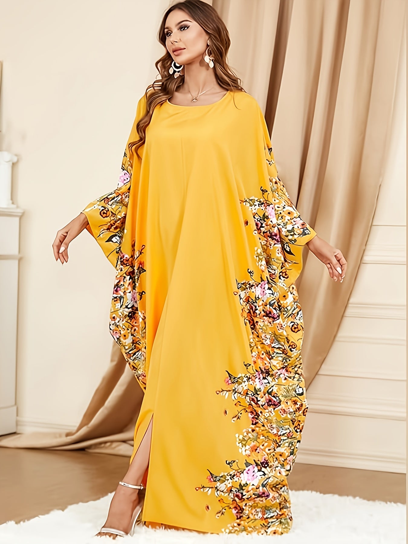 [Elegant | Floral Print] Long Sleeveless Elegant Floral Print Abaya ./MH