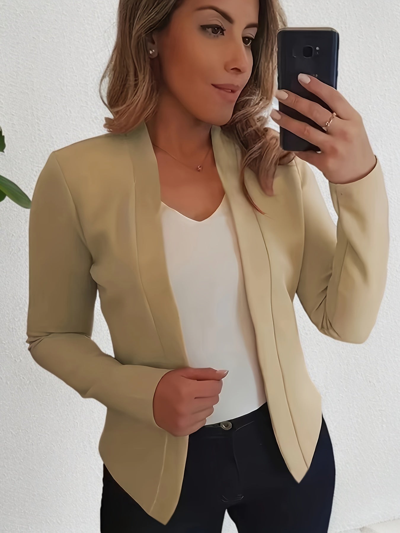 Solid Lapel Blazer, Casual Long Sleeve Blazer For Office & Work,