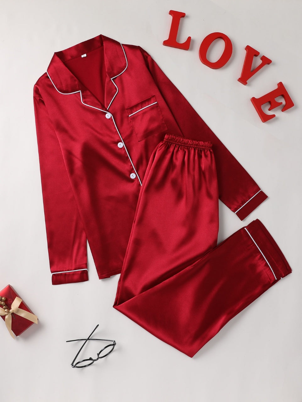 Cozy Solid Pajama Set - Soft Long Sleeve Button.