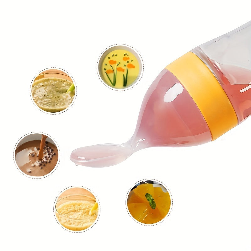 Food Feeder, Silicone Feeding Bottle With Spoon And Suction, Food Processor, 90ml Food Rice Paste Spoon Tableware, Halloween, Thanksgiving, Christmas Gift Easter Gift