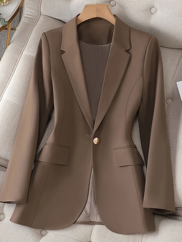 Notched Collar Button Front Blazer, Elegant Long Sleeve Blazer.