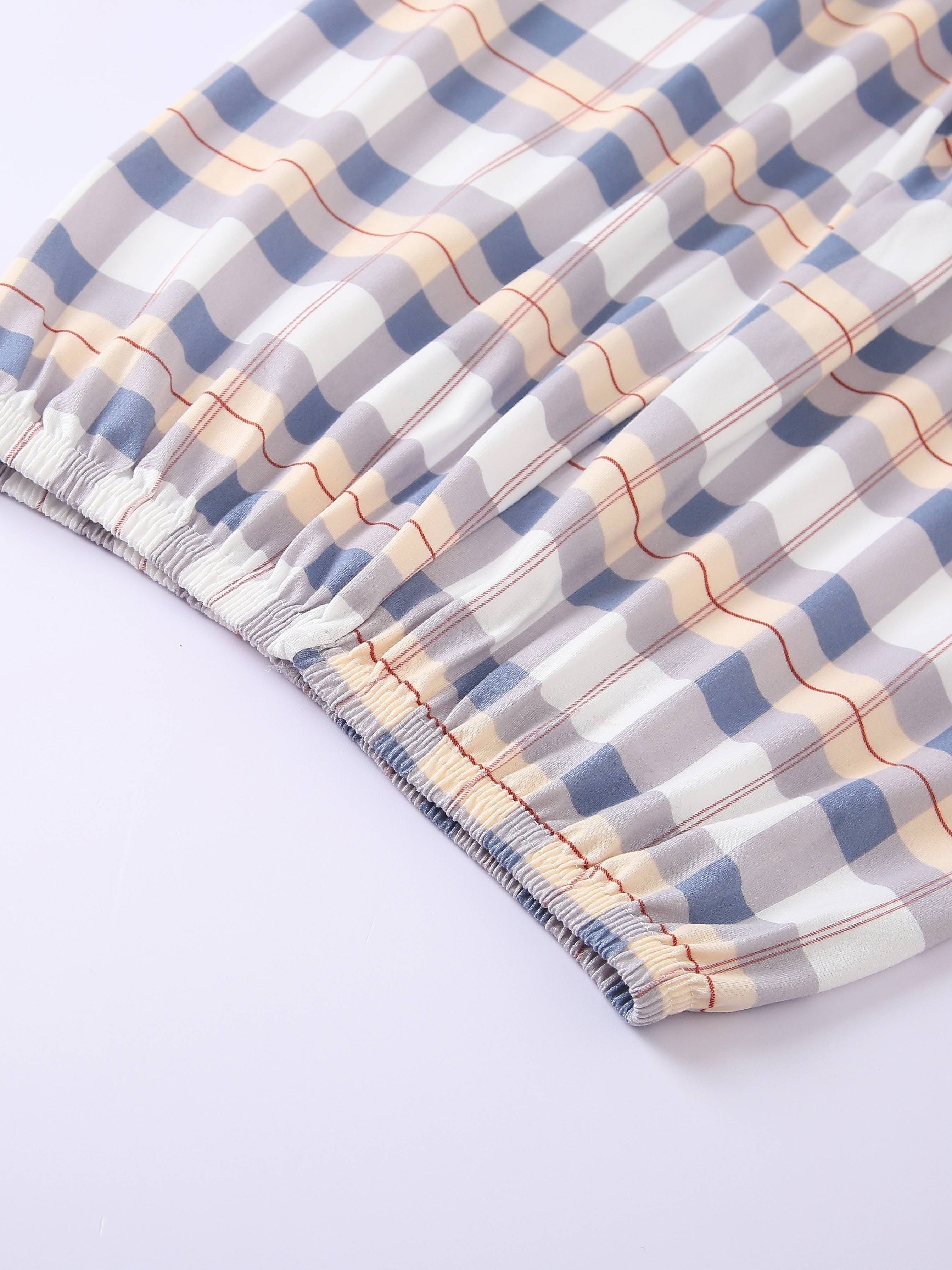 Plaid Print Crew Neck Pajamas Set,