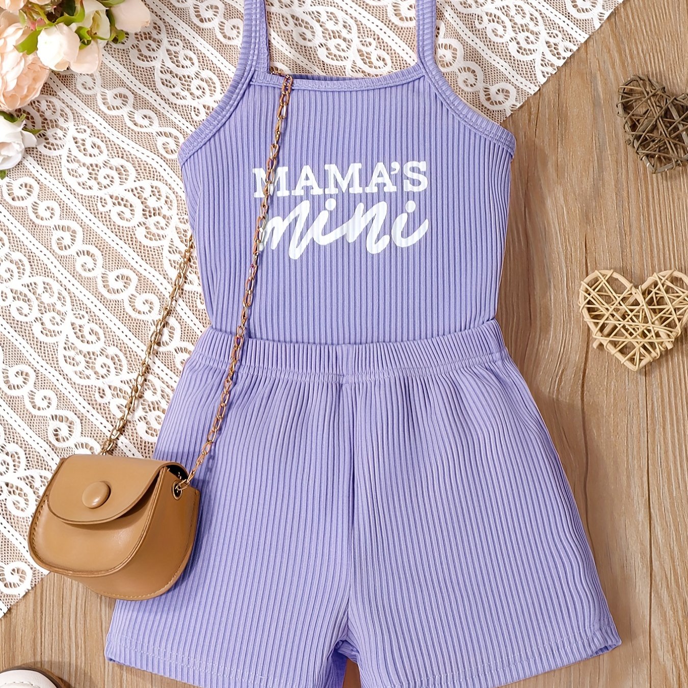 2pcs Toddler Girls Letter "MAMA'S MINI" Graphic Cami Top