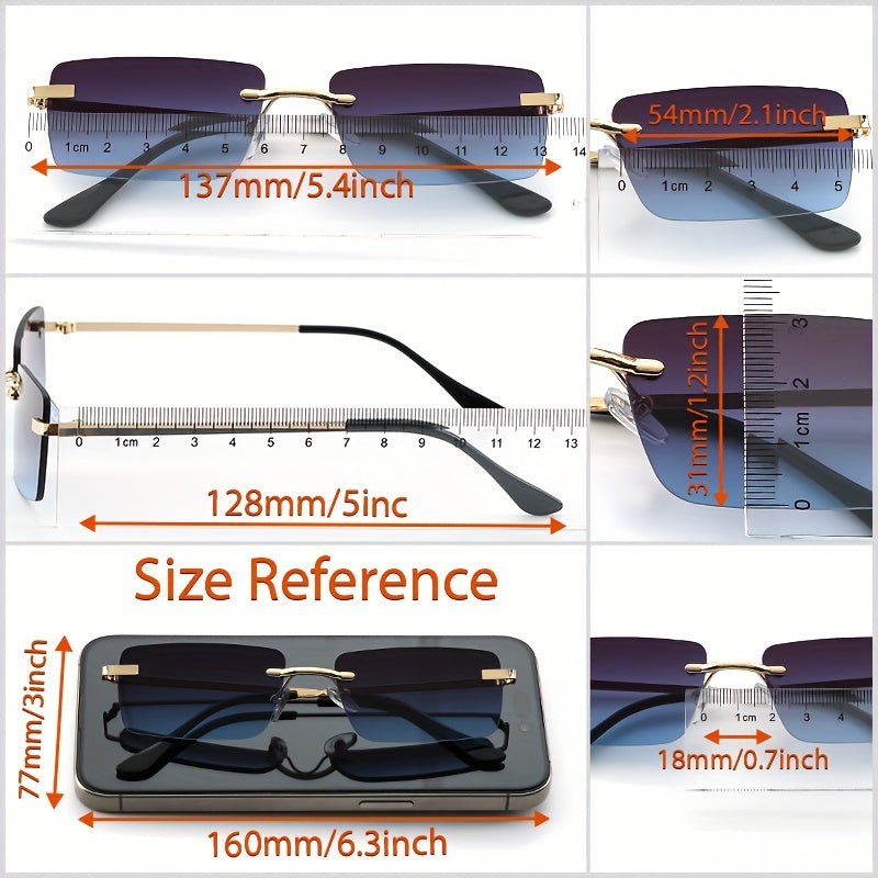 Rimless Rectangle For Women Men Summer Gradient Metal Outdoor Sun Shades