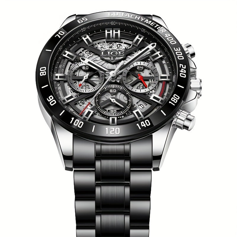 Luxe Timepiece Master - Top-Brand Luxury Quartz Chronograph Watch for Men with Hollowed-Out Design, Business Fashion Sports Style, Ideal Gift Choice for Him