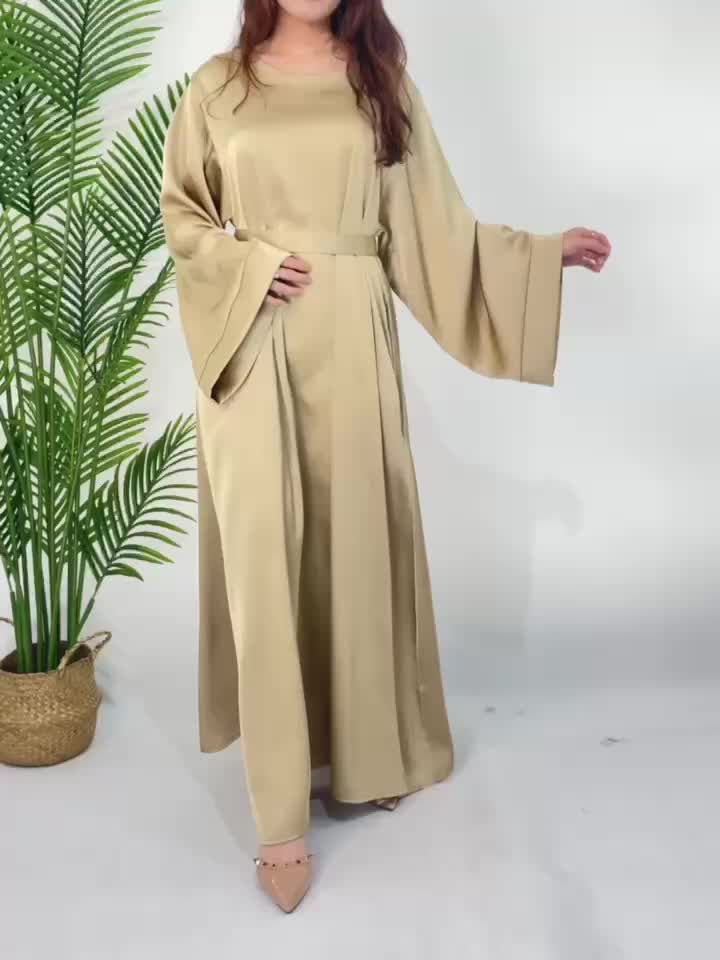 Solid Maxi Kaftan Abaya, Modest Crew Neck Long Sleeve ./MH