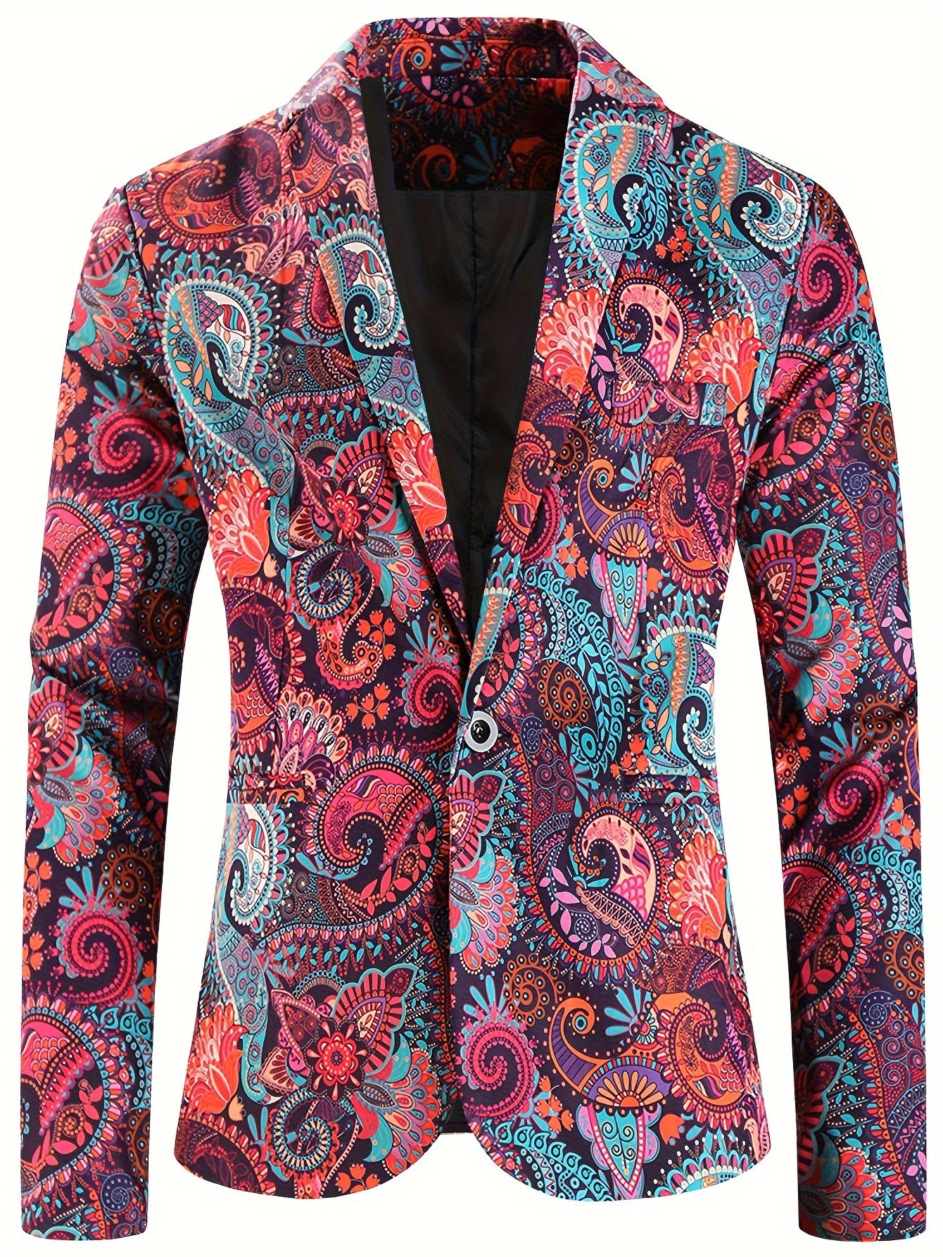 2pcs Men's Fashion Casual Suit Set, 3D Vibrant Paisley Print Blazer.