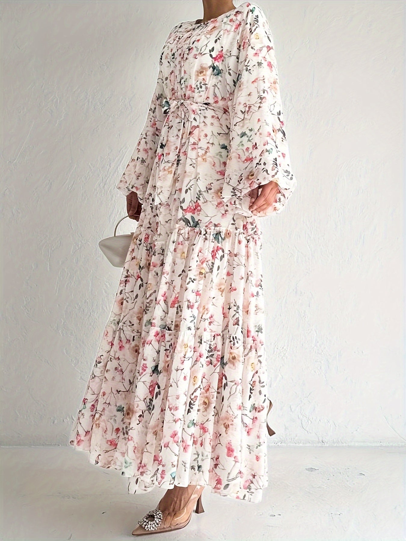 Women's Floral Maxi Kaftan Dress - Elegant Long '/MH