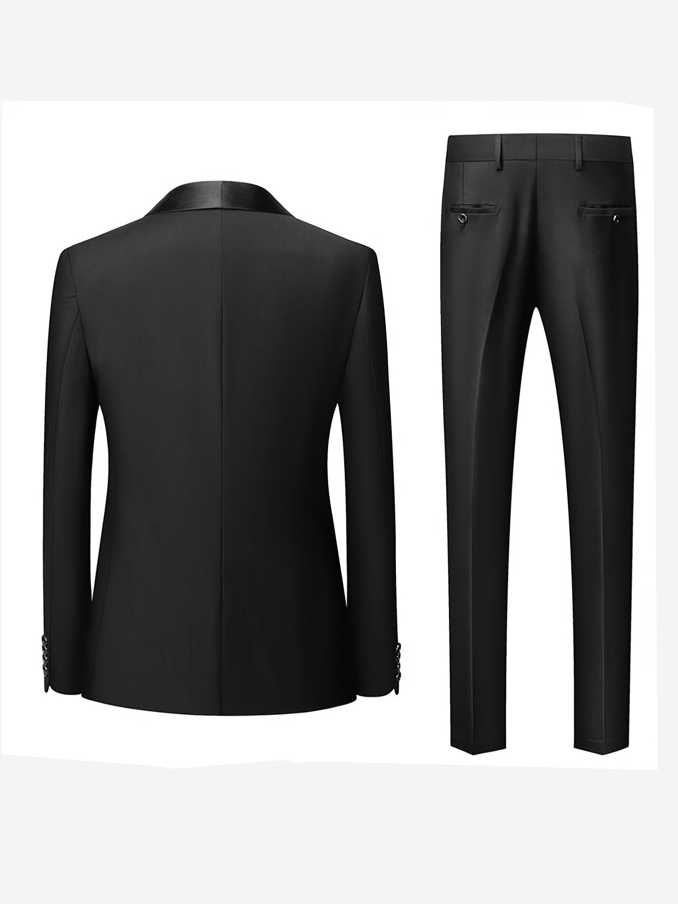 3-Piece Men's Classic Solid Dress Suit Set, One-Button Jacket Blazer.