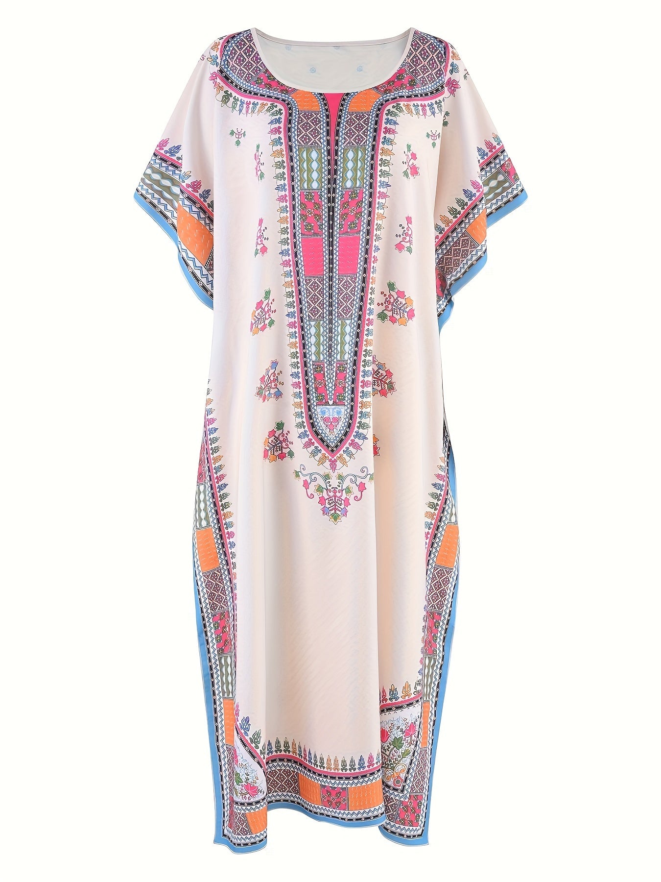 [Tribal Print, Plus Size Abaya] Elegant Plus Size Kaftan Abaya Dress -/MH
