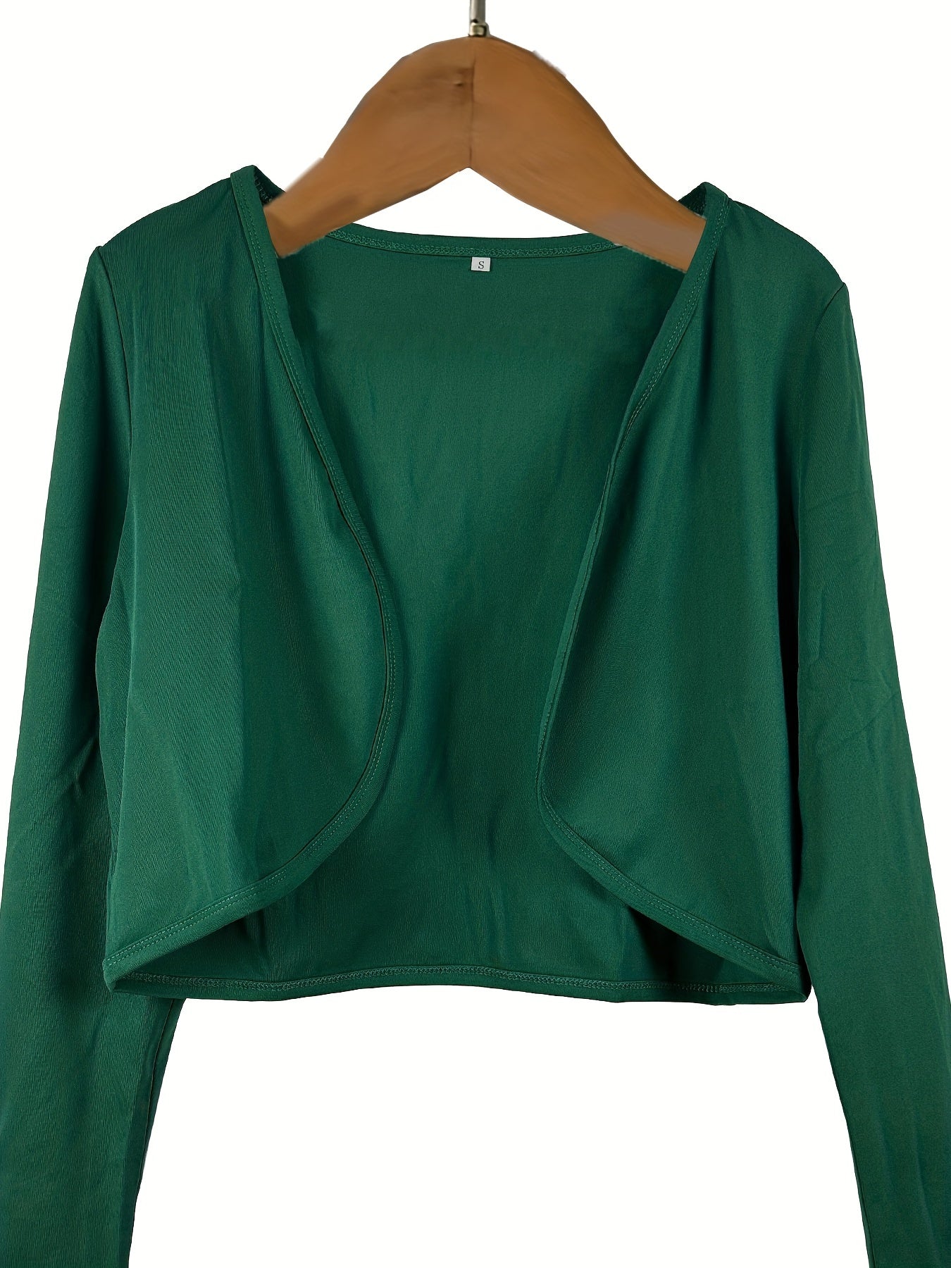 Solid Open Front Blazer, Casual Long Sleeve Crop Blazer For Work,