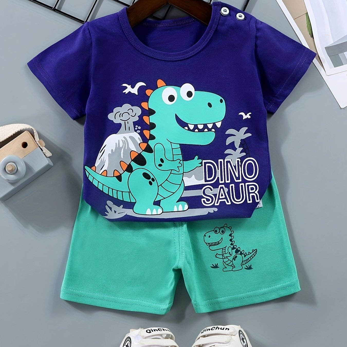 2pcs Boys Casual Cotton Color Block Crocodile Print .