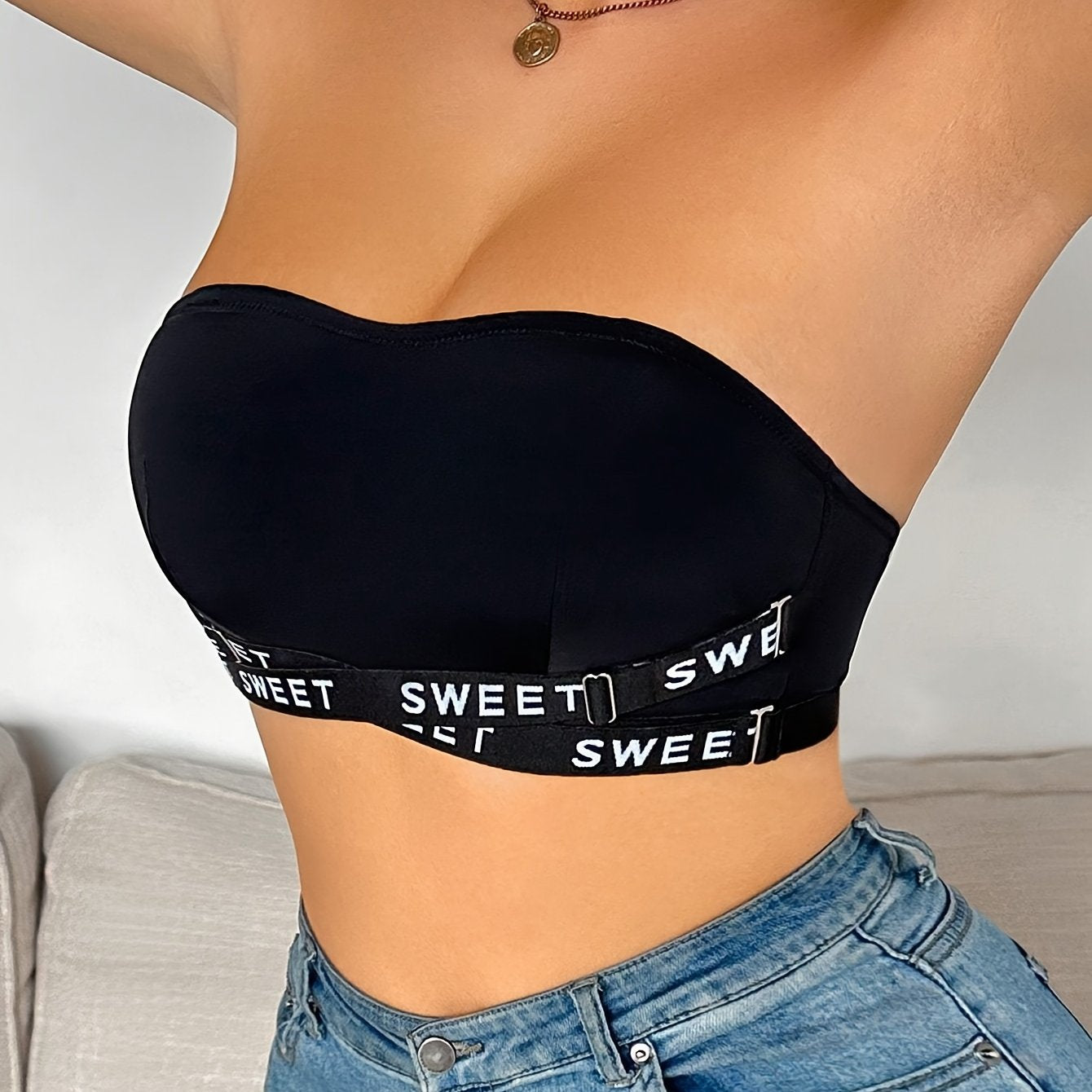 1pc Sexy Wireless Bra with Cross-Over English Letter Design, /MH