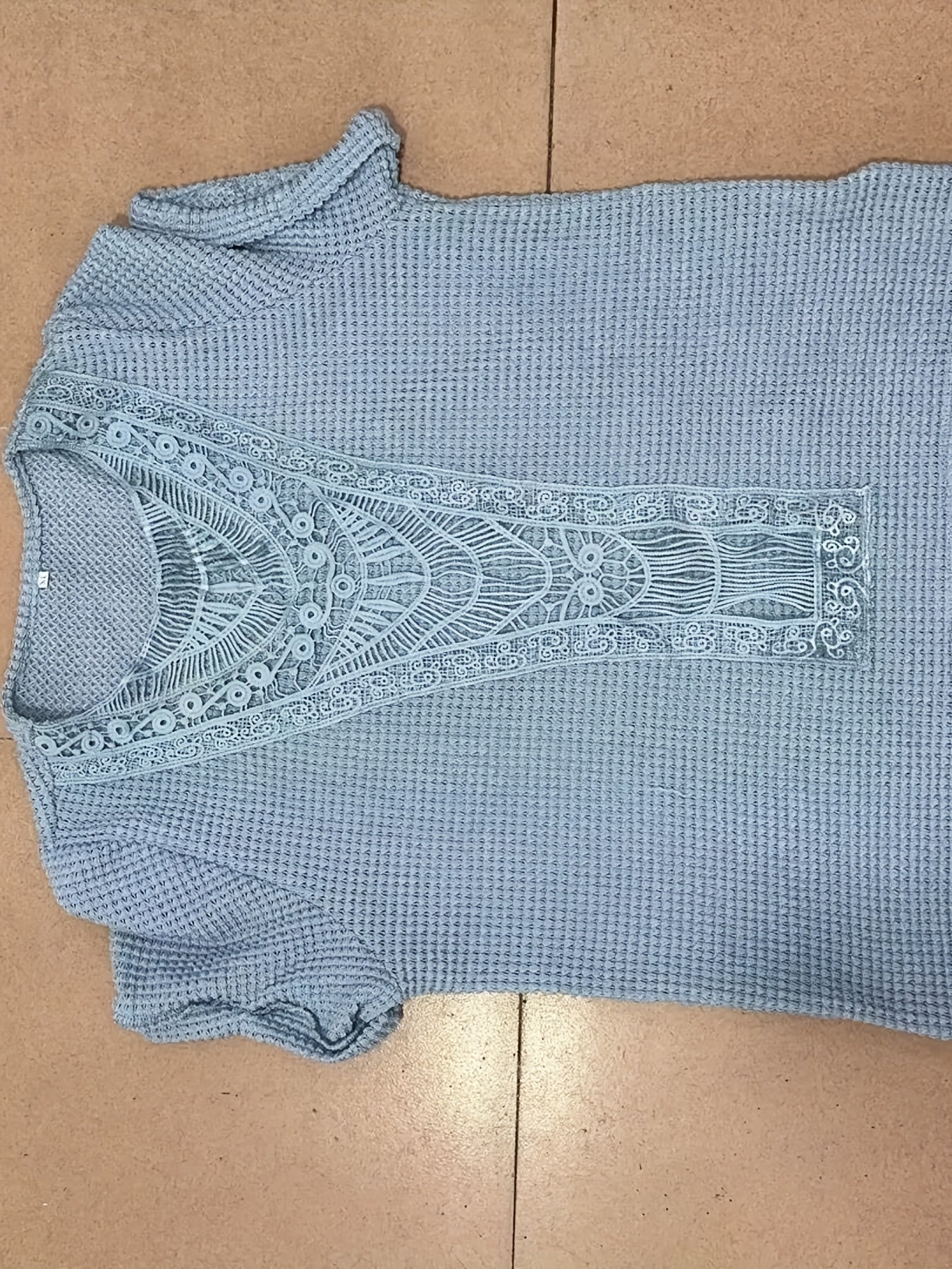 Lace Splicing Crew Neck T-shirt, Casual Short Sleeve Top For Spring & Summer, Women's Clothing