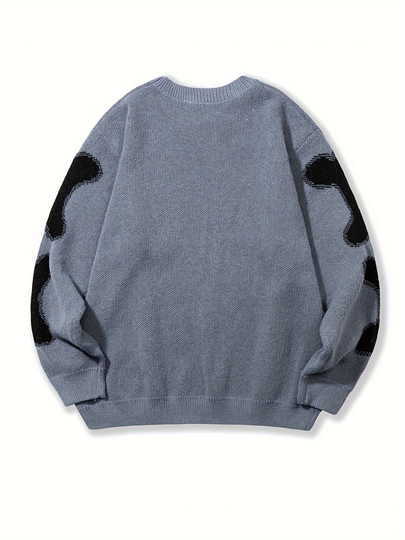 Skeleton Pattern Knitted Sweater, Men's Casual Warm Mid Stretch.