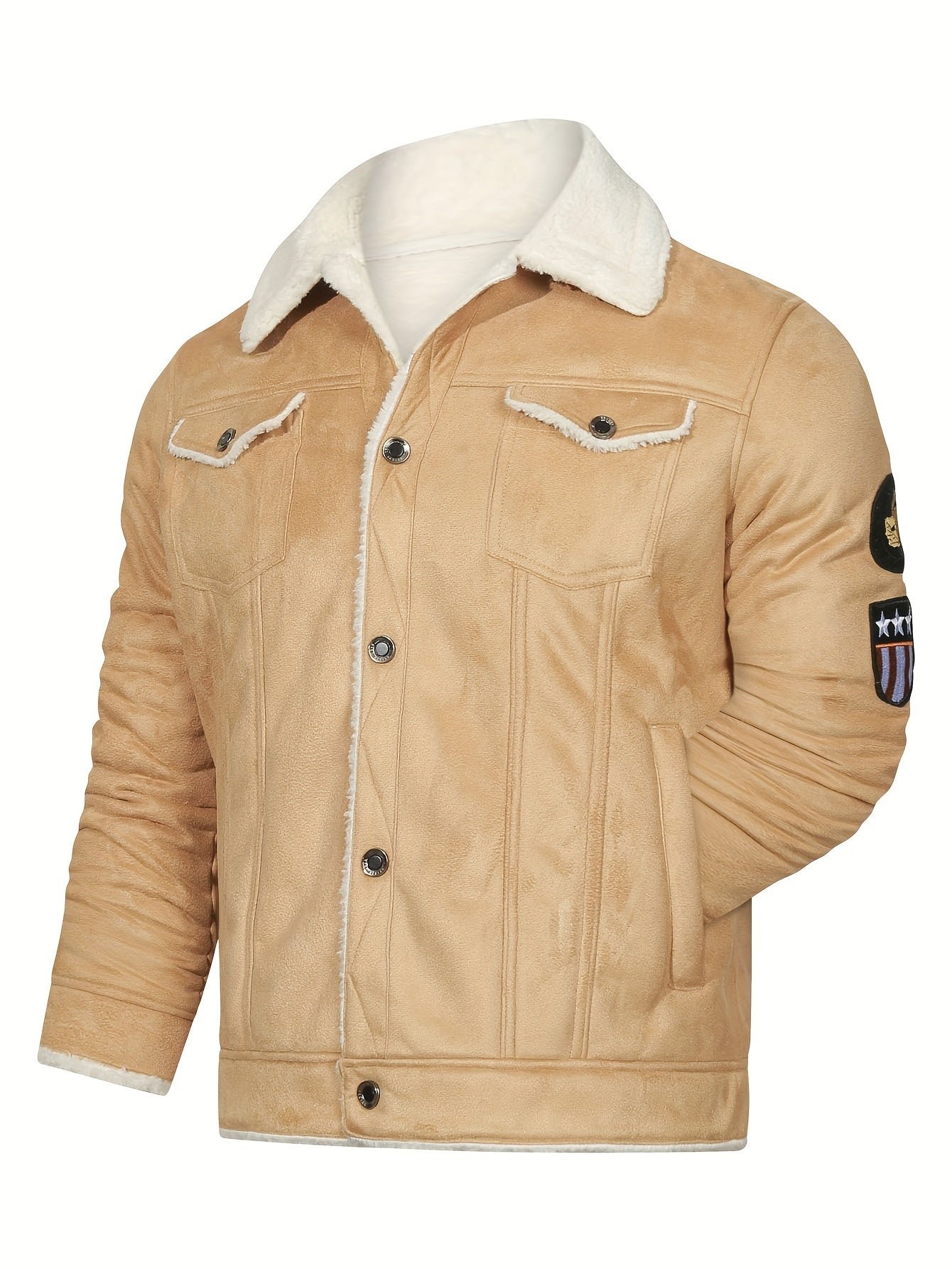 Men's Casual Polyester Jacket with Faux Lining, Solid Color,
