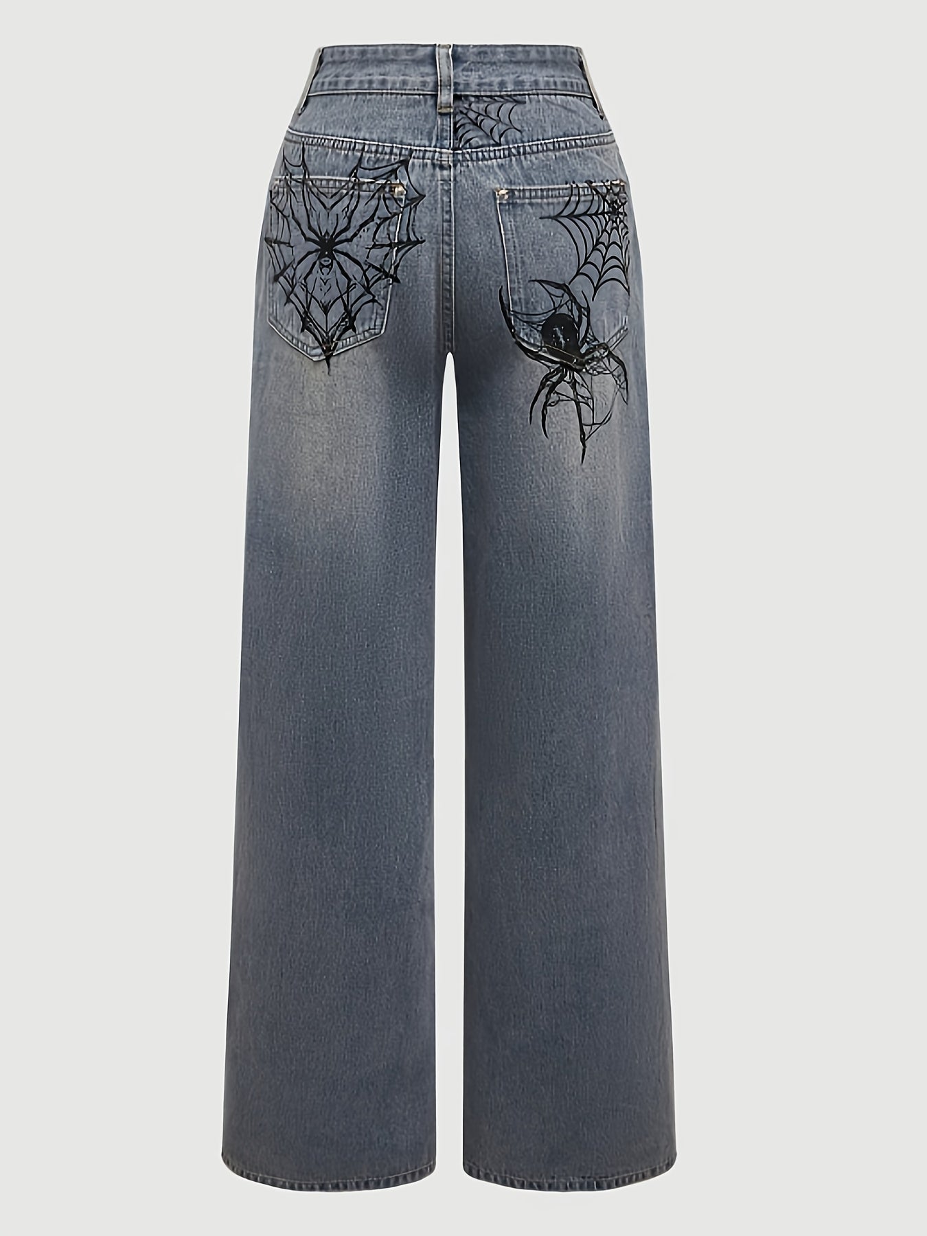 AW25 Women'S Streetwear Spider Print Wide-Leg Jeans - ./MH