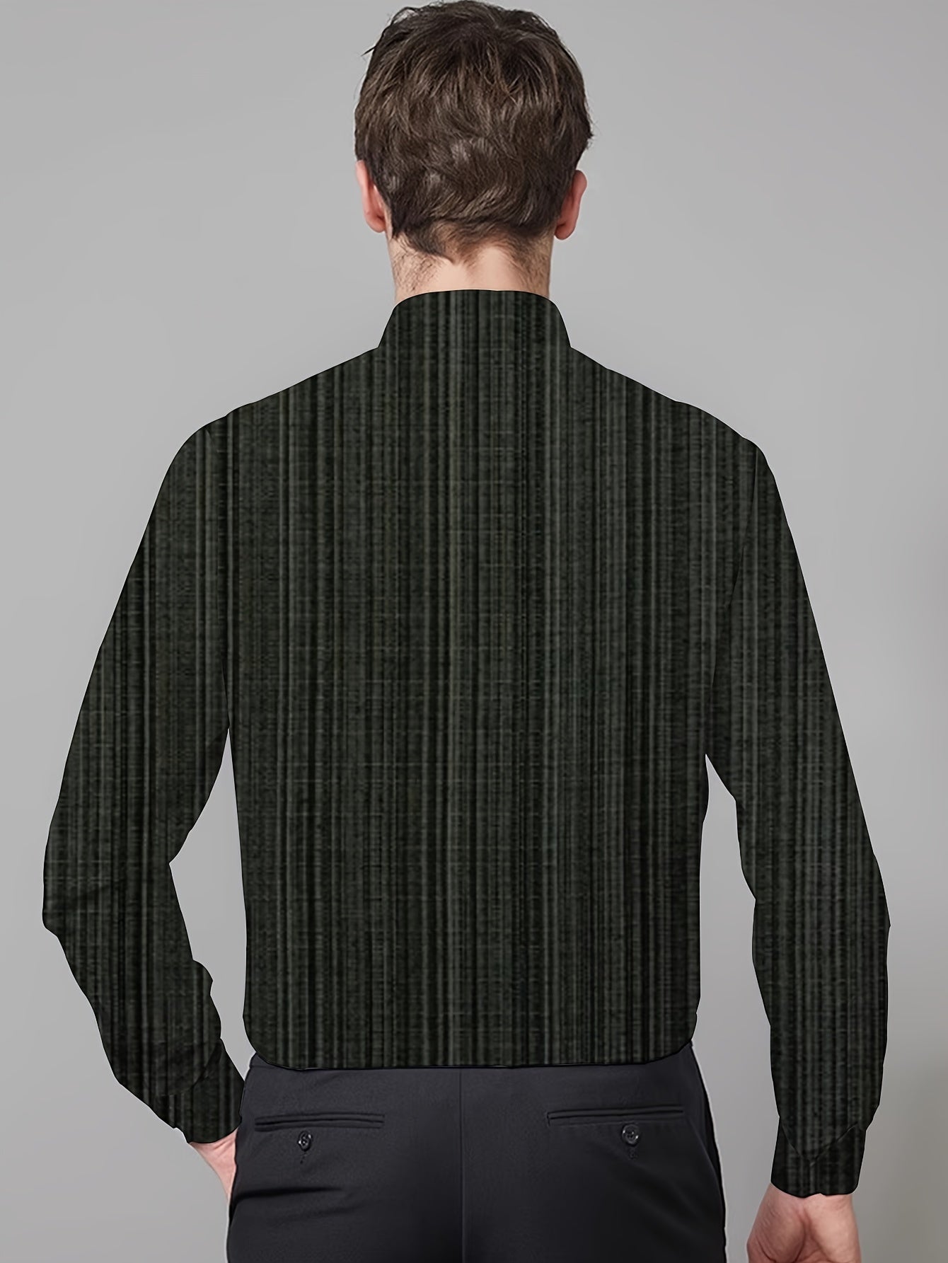 Men's Striped Lapel Collar Dress Shirts, Long Sleeve .