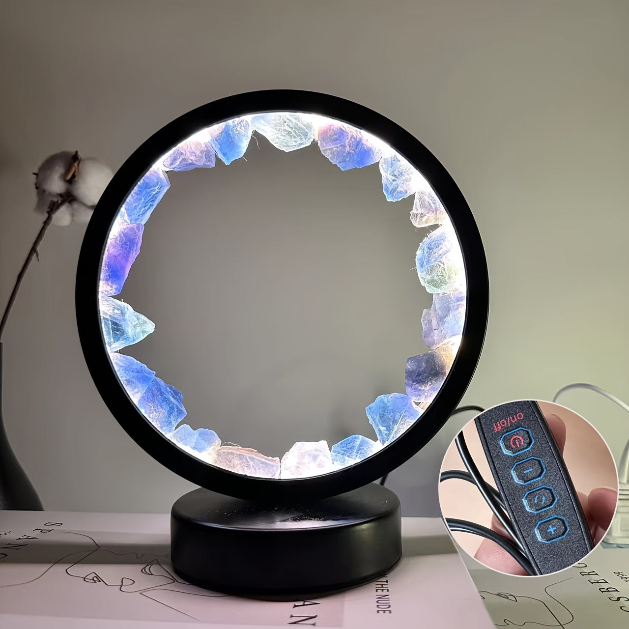 1pc Amethyst Yellow Crystal Circular Bedside Lamp - Natural Crystal Decoration, Unique Christmas Gift, Home Accent Lighting, Calming Ambiance, Handcrafted Ornament, Premium Quality, Crystal Clear Clarity