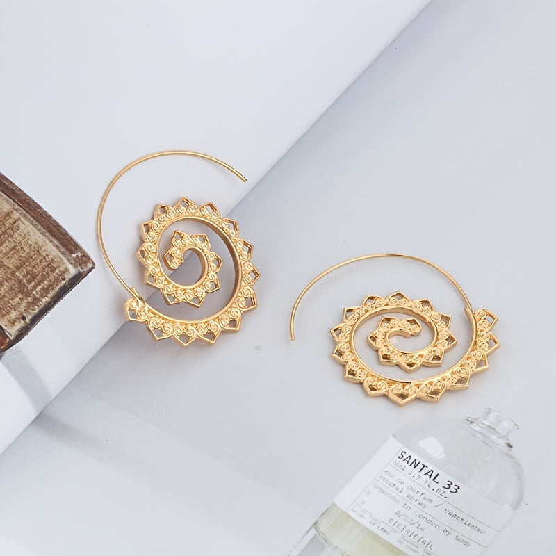 Exaggerated Large Spiral Earrings Swirl Gear Heart Shape Vintage Ear Jewelry For Women 1Pair