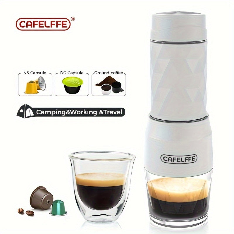 Cafelffe 3in 1 Portable Coffee Machine Manual Capsule Espresso Machine Non-heating, Non-electric, Suitable for Nespresso Capsules, Dolce Gusto Capsules and Grind Coffee, Suitable for Car, Travel, Office, Camping and Hiking, T