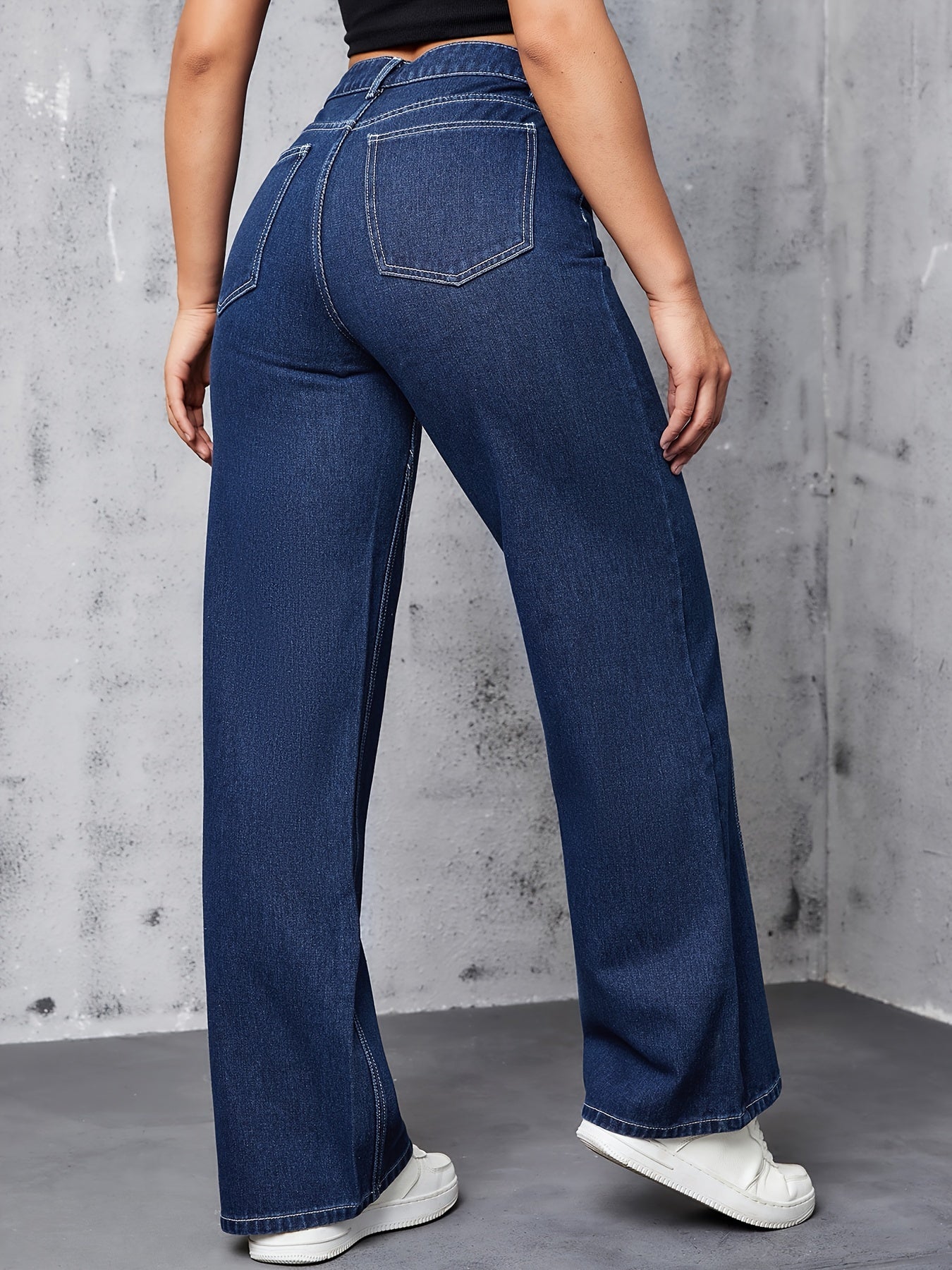 Women's Fashionable High-Waisted Flared Jeans Straight-Leg Denim Pants