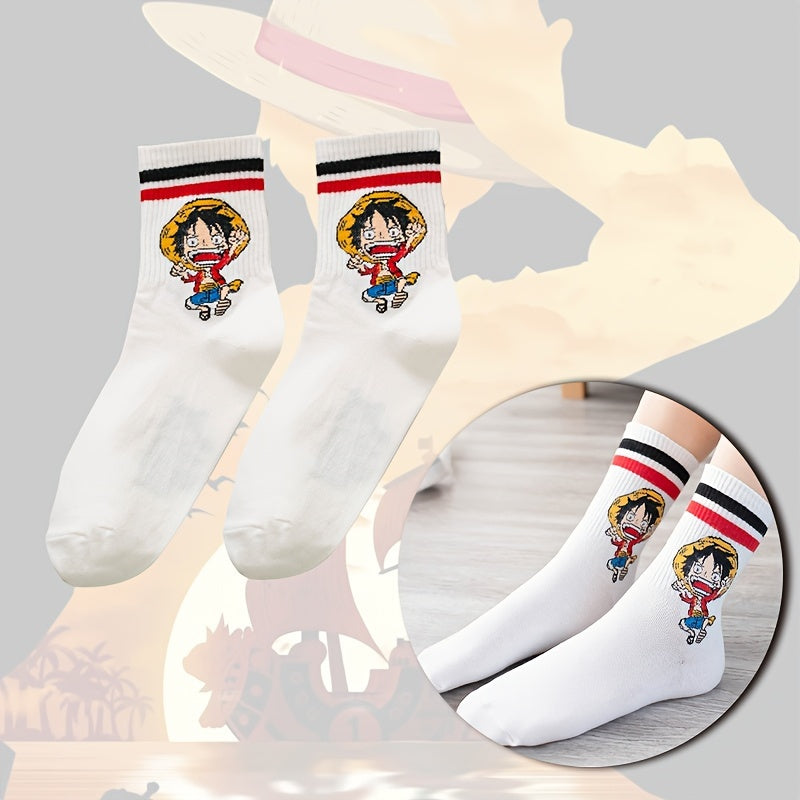 One Piece Luffy 2pcs Fashion Socks -  Cartoon Anime Design for All Seasons./MH