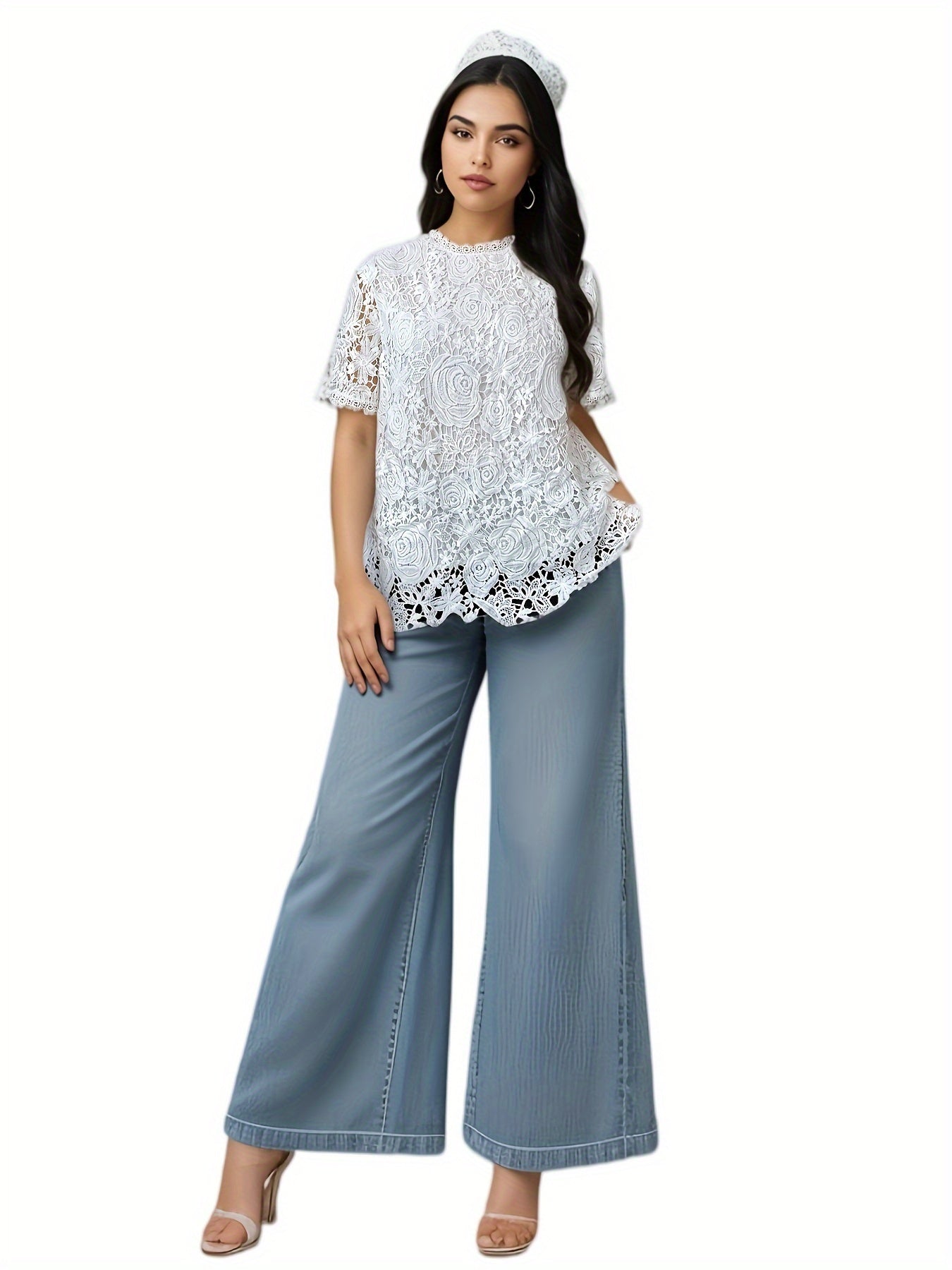[Elegant Blouse] Elegant Green Lace Plus Size Blouse for Women |