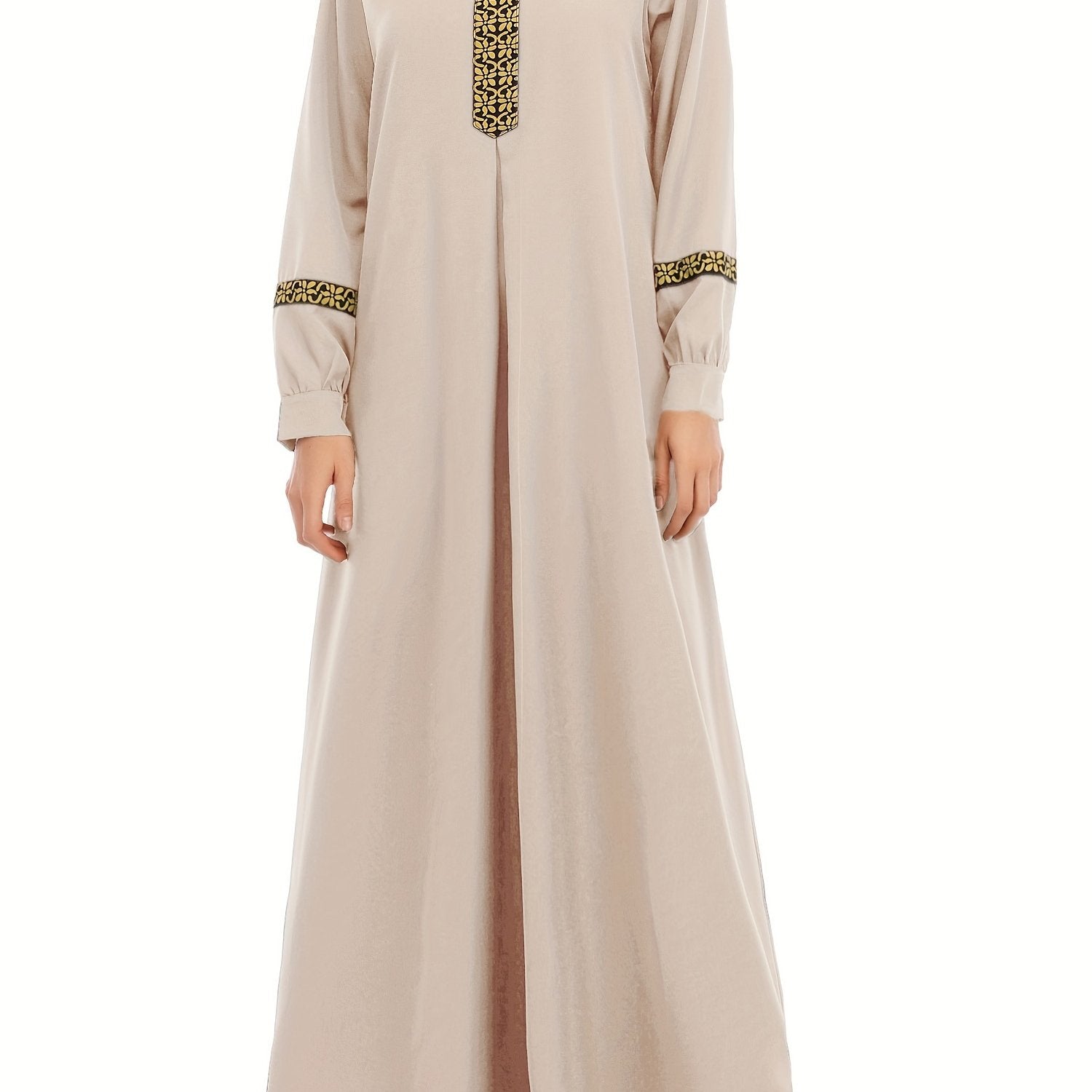 Contrast Trim Kaftan, Elegant Long Sleeve Maxi Length Dress, /MH