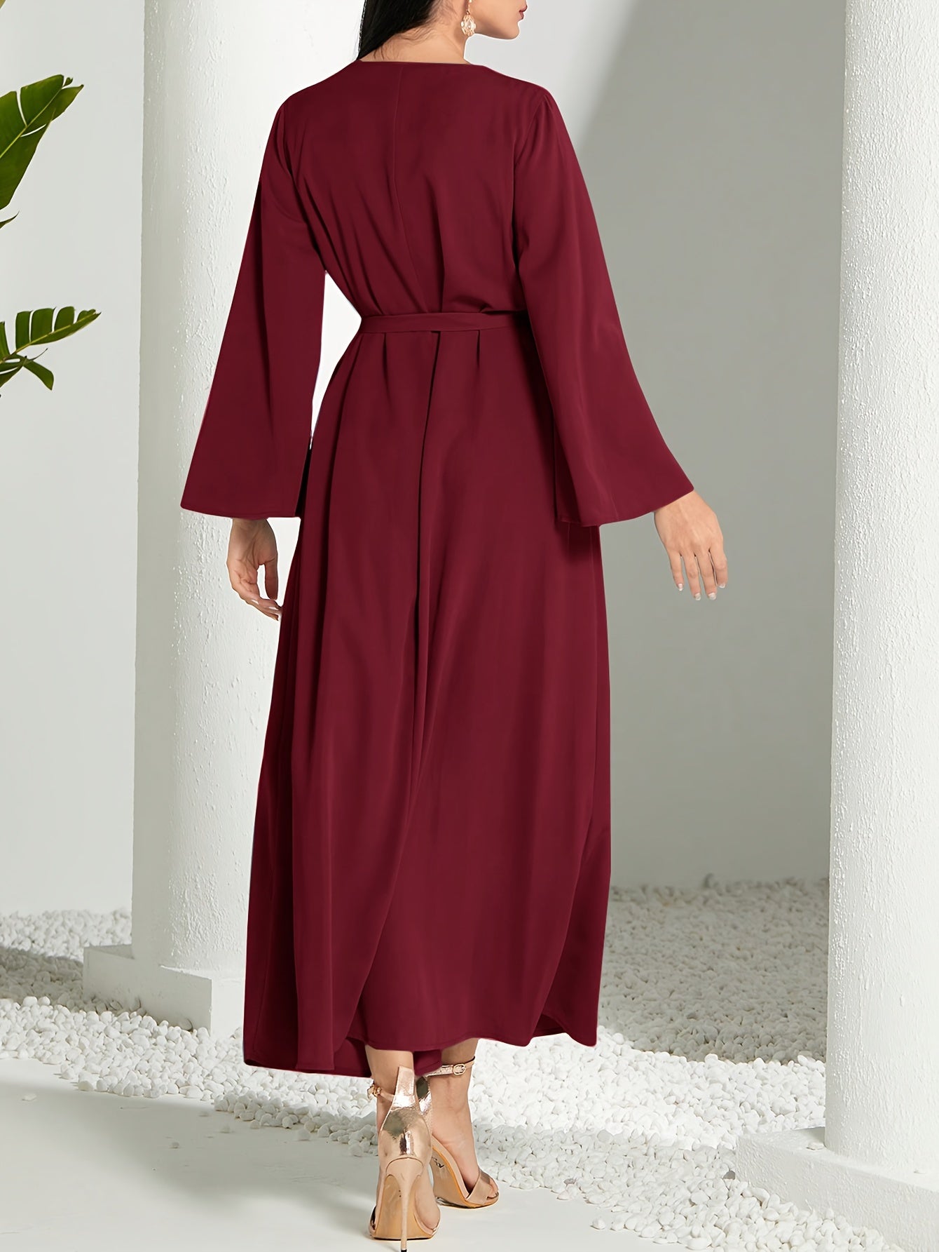 2 In 1 Lace Trim V-neck Kaftan Dress, /MH