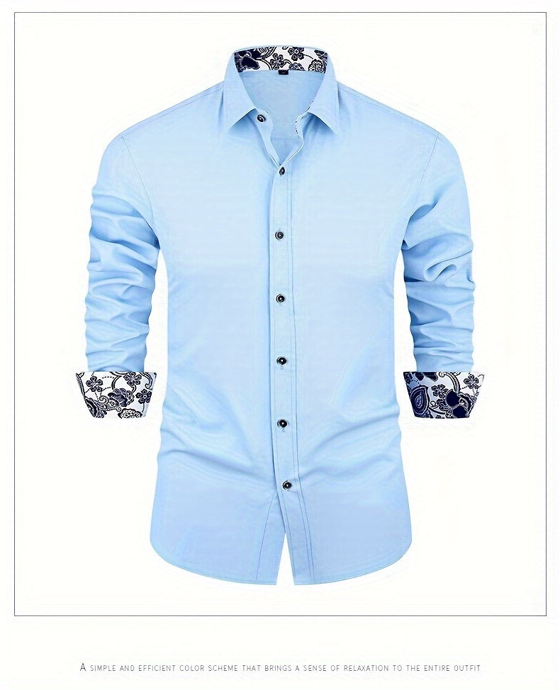 Men's Patchwork Lapel Collar Design Dress Shirts With Chest Pocket,