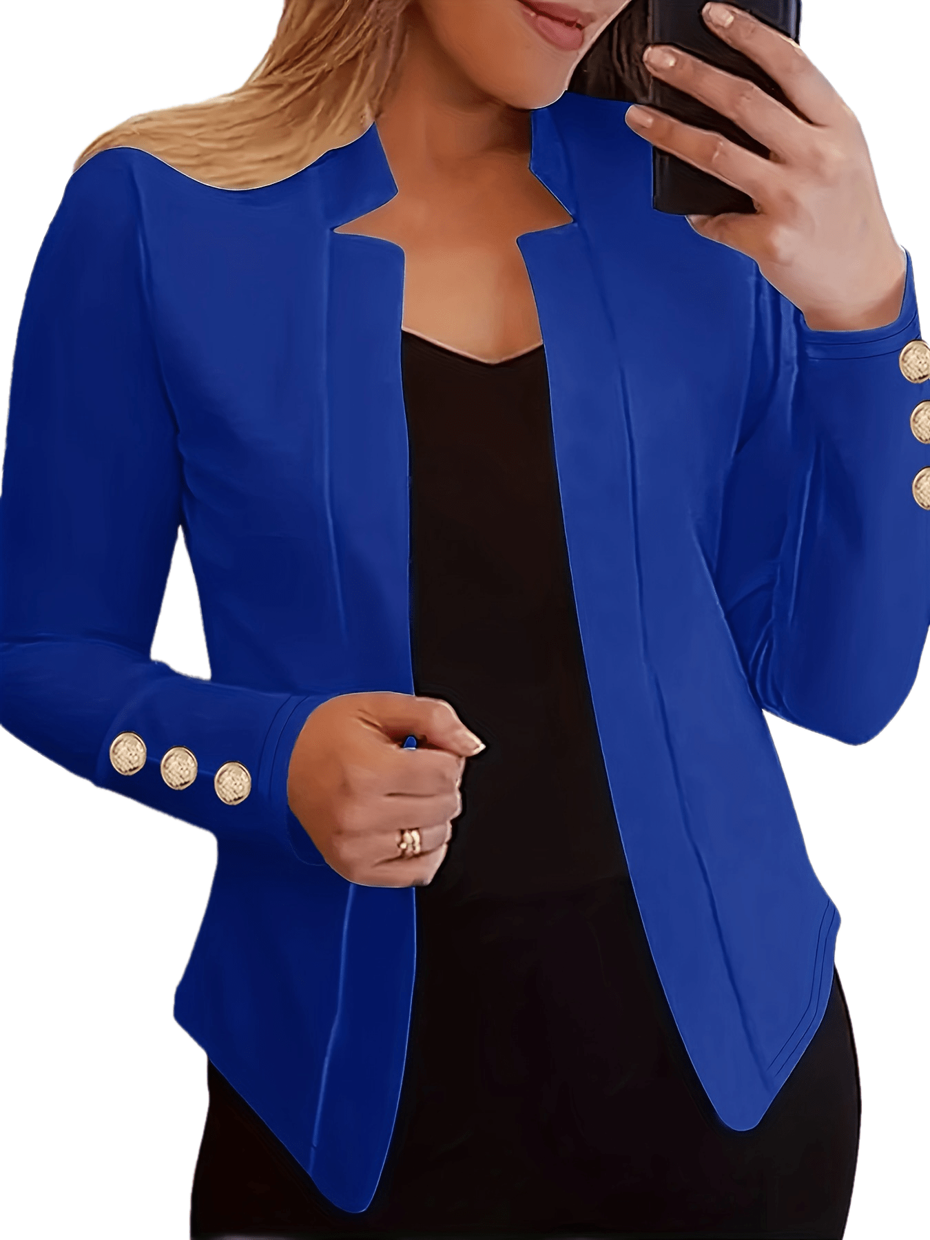 Solid Open Front Button Decor Blazer, Elegant Long Sleeve Blazer.